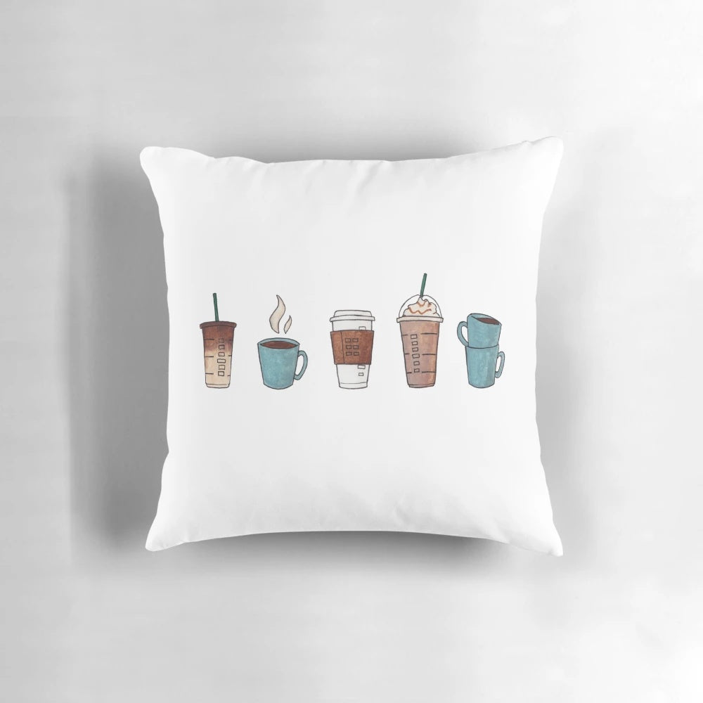 Soft and plush coffee-themed pillow for coffee lovers and dorm decor