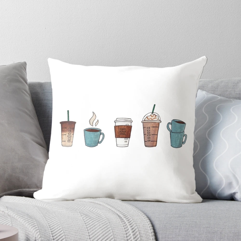 Soft and plush coffee-themed pillow for coffee lovers and dorm decor
