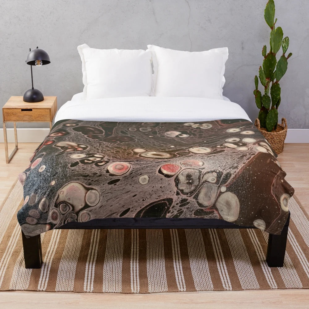 Cozy coffee themed plush blanket with unique acrylic art design