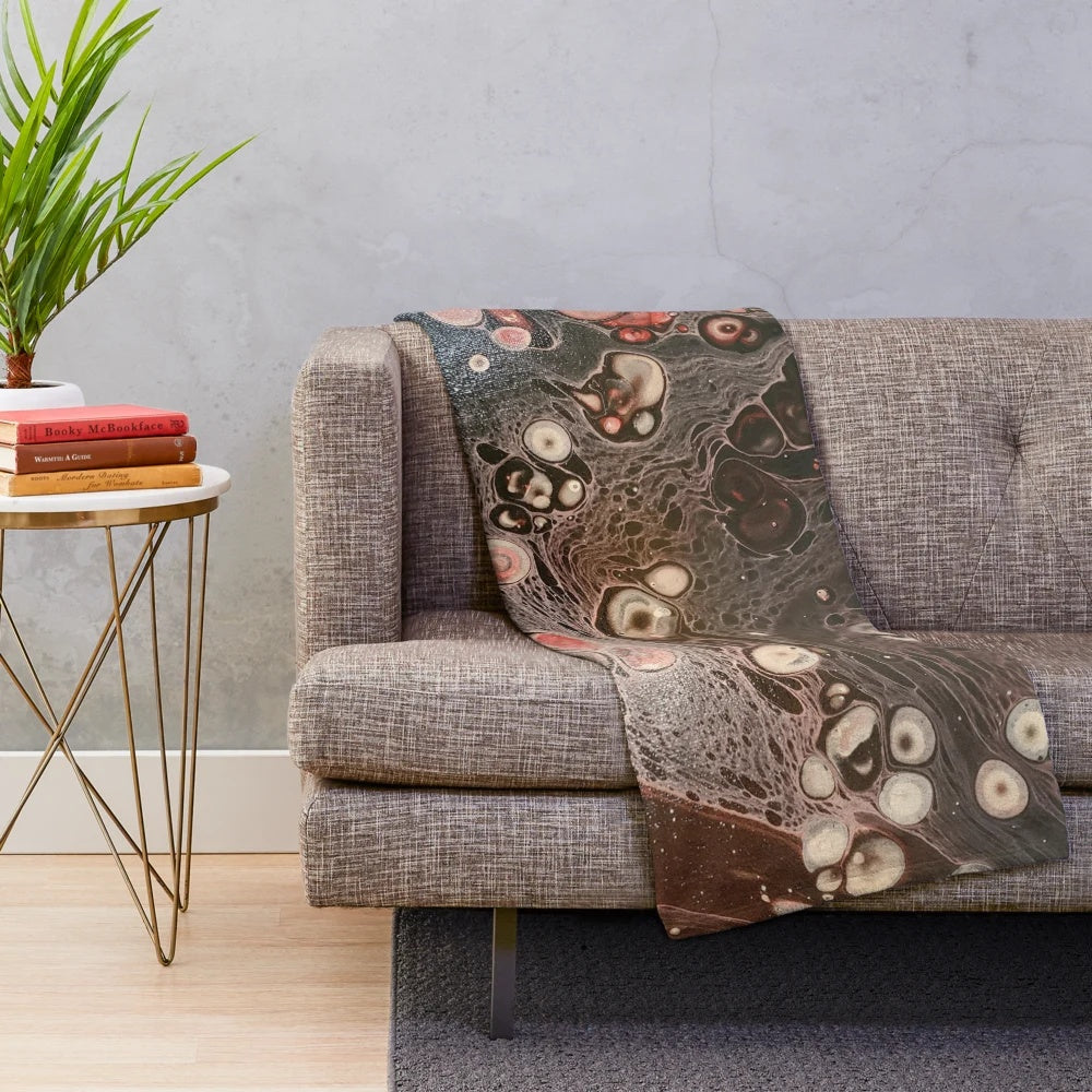 Cozy coffee themed plush blanket with unique acrylic art design