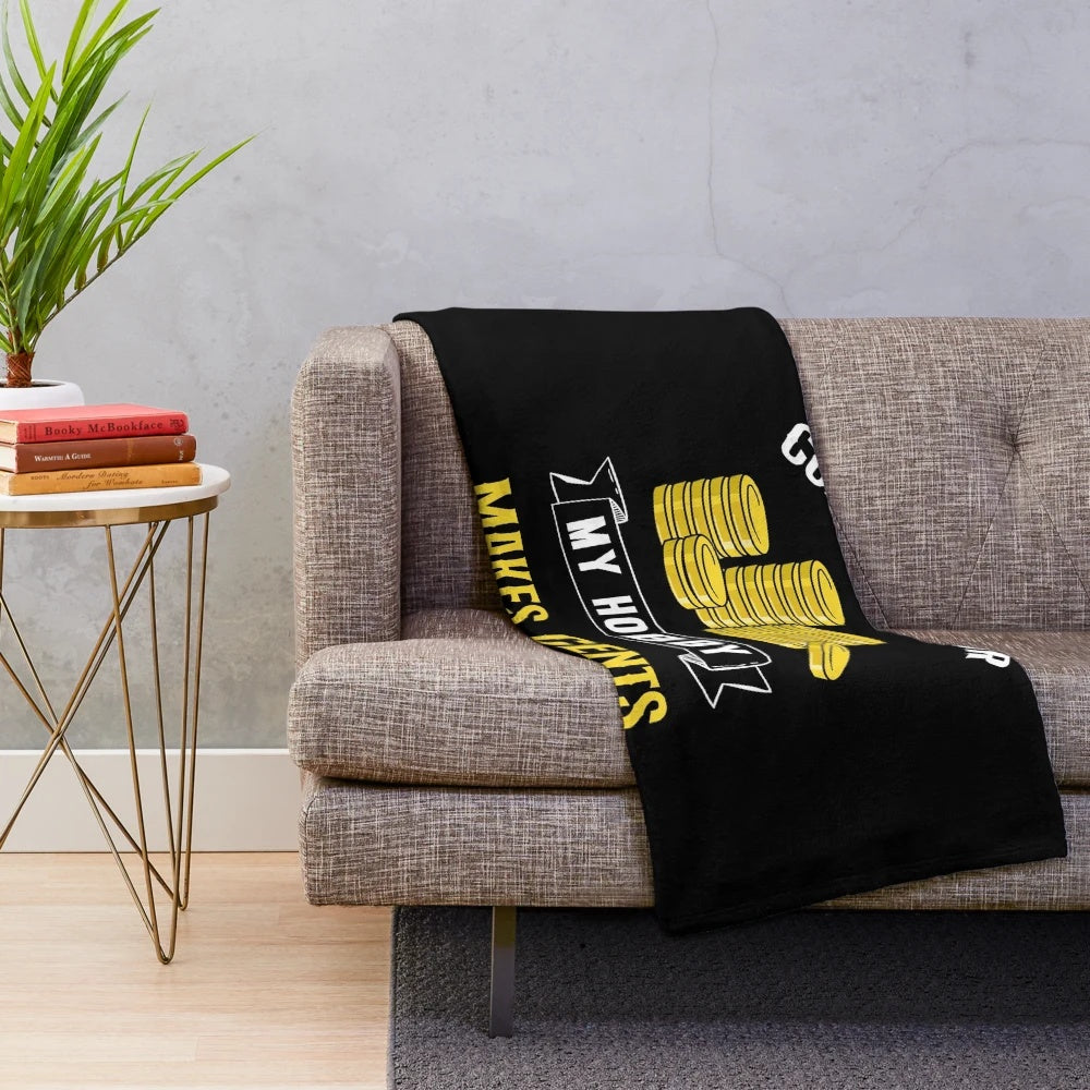 Cozy plush blanket featuring a coin collecting design for coin collectors and enthusiasts