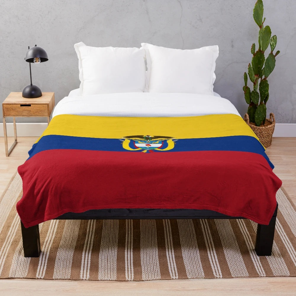 Colombia flag plush blanket with national emblem