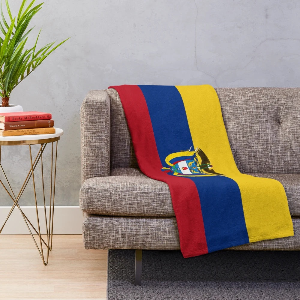 Colombia flag plush blanket with national emblem