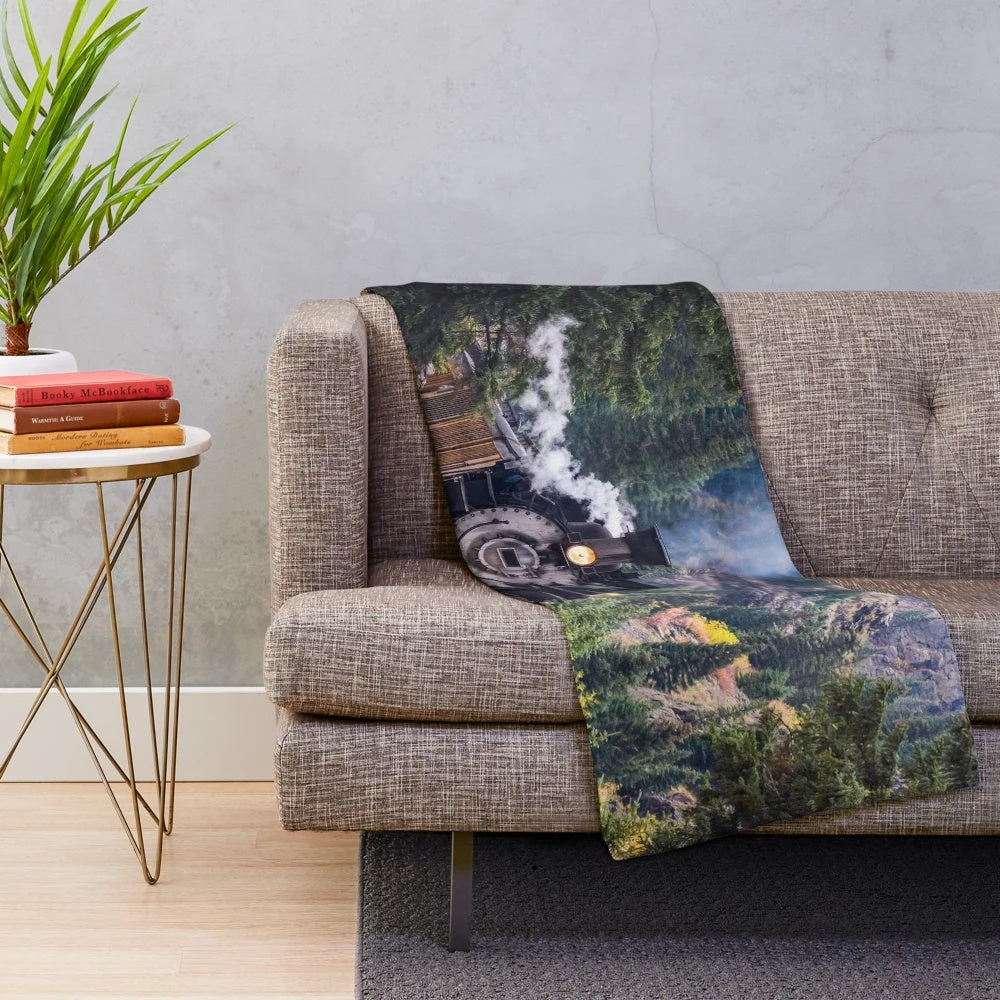Plush blanket featuring a vintage steam train in the Colorado Rocky Mountains