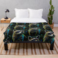 Colorful raccoon painting design on a plush blanket