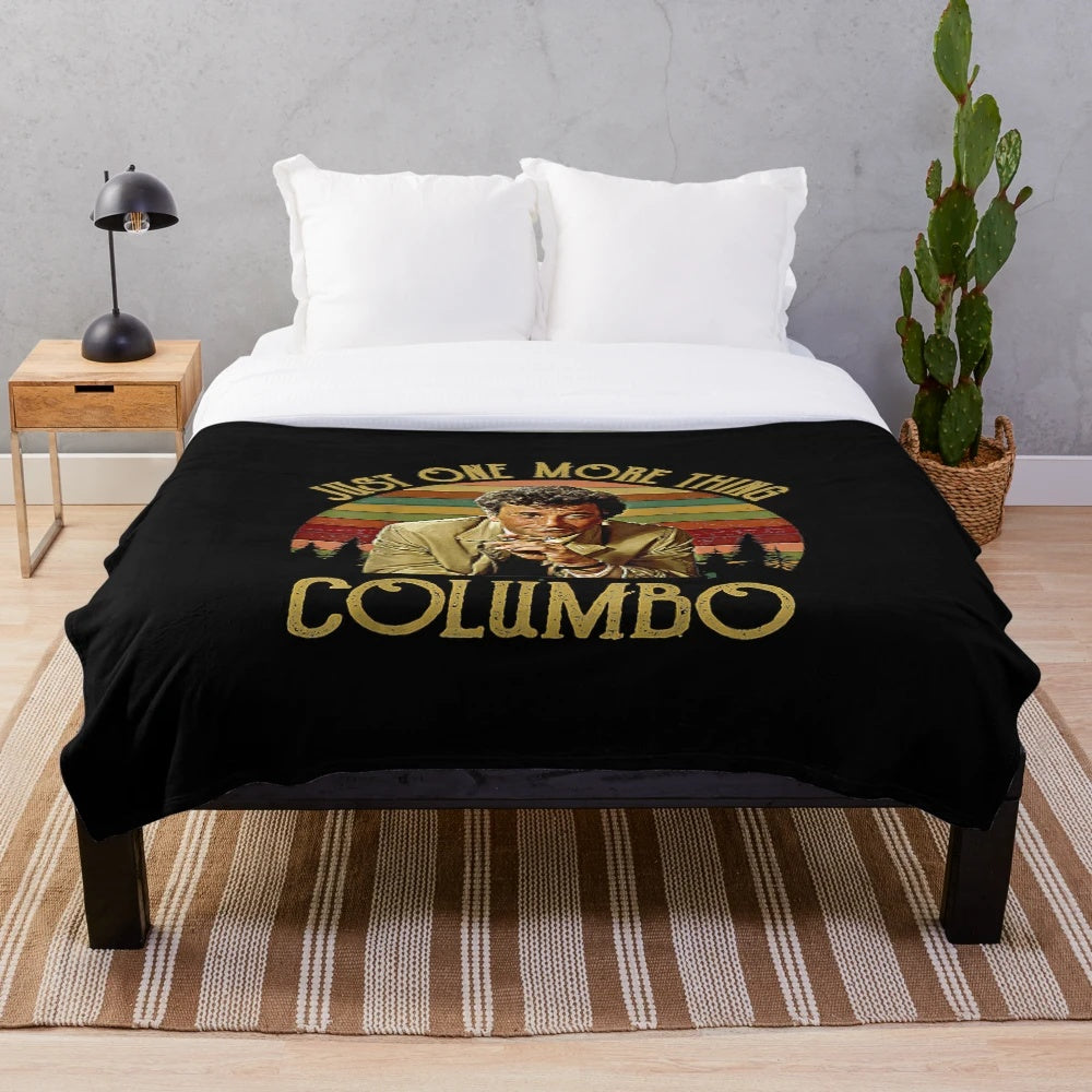 Columbo plush blanket with "Just One More Thing" quote