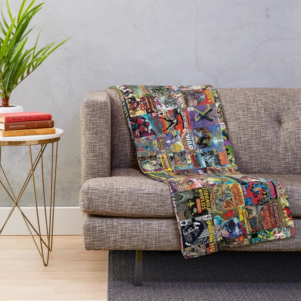 Cozy comic book themed plush blanket