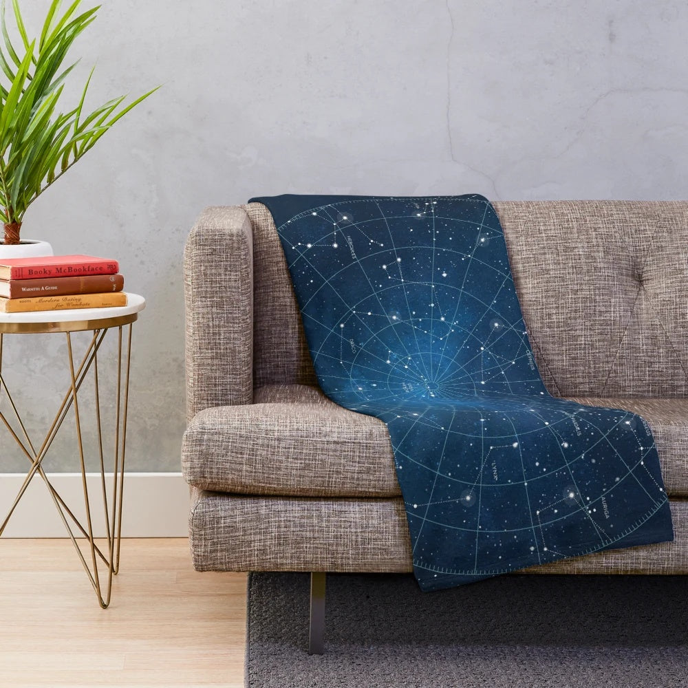Cozy plush blanket featuring a detailed constellation star map design