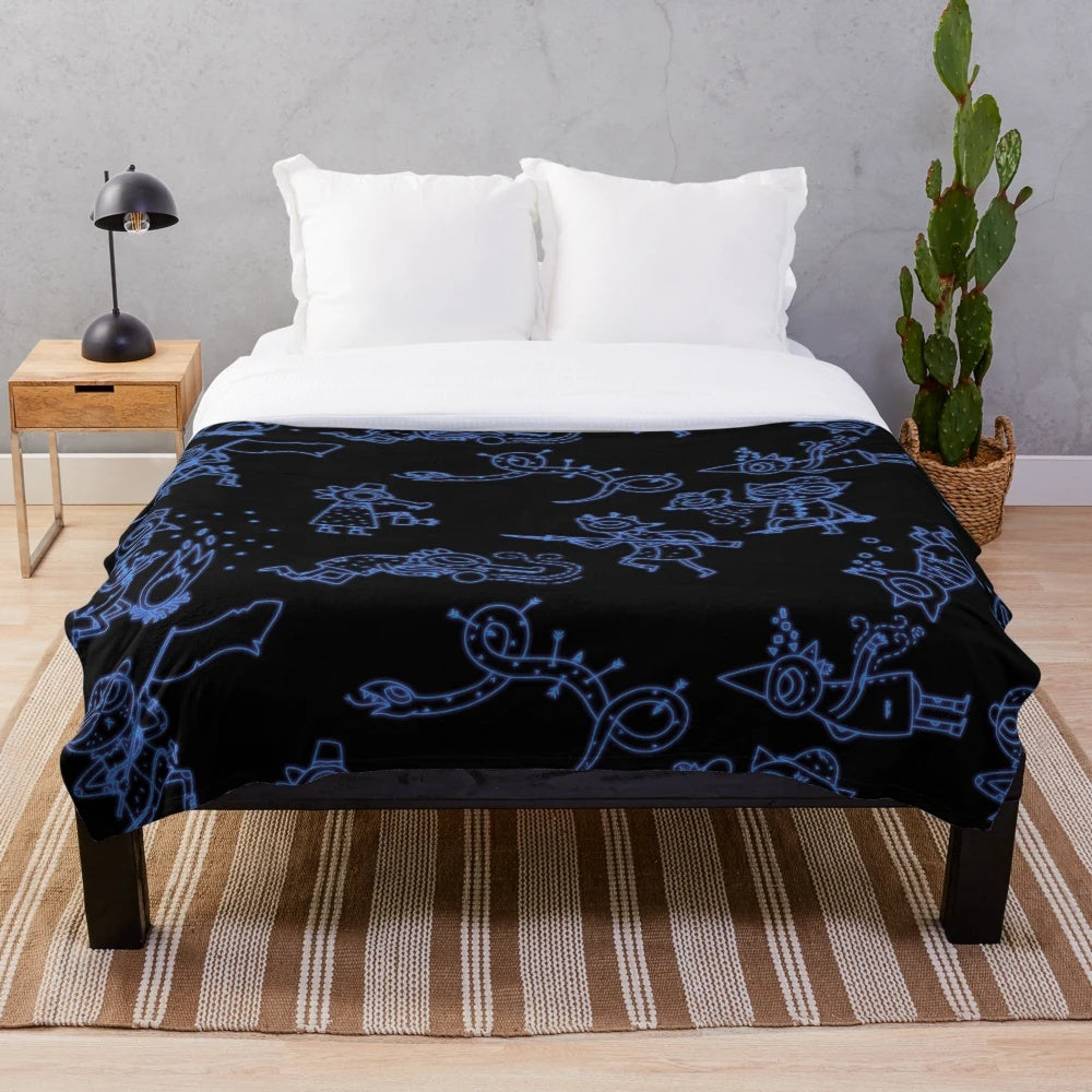 A cozy plush blanket featuring a night sky filled with constellations, perfect for fans of Night in the Woods and astronomy enthusiasts.