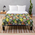 Colorful plush blanket featuring a vibrant conure bird pattern