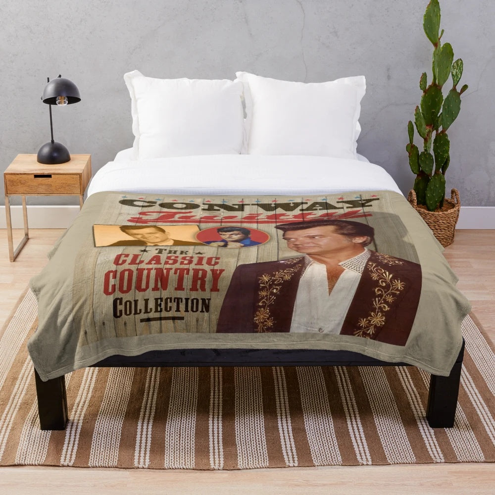 Conway Twitty plush blanket featuring classic country music design