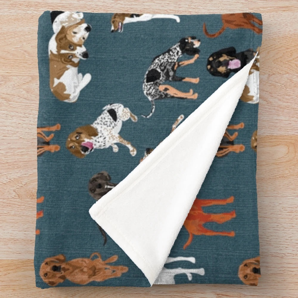 Coonhound Plush Blanket - Cozy Hound Dog Throw Featuring Redbone, Black and Tan, and Other Coonhound Breeds