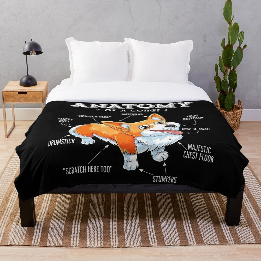 Corgi dog anatomy design on a plush blanket