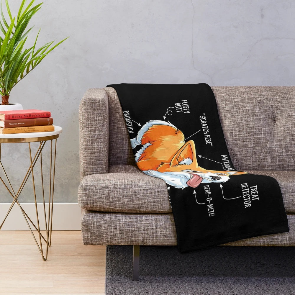 Corgi dog anatomy design on a plush blanket