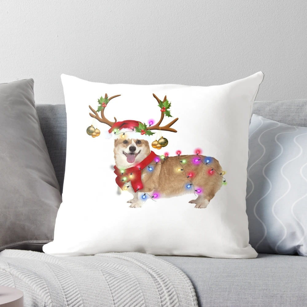 Soft and huggable corgi dog pillow with a festive Christmas design, perfect for dog lovers