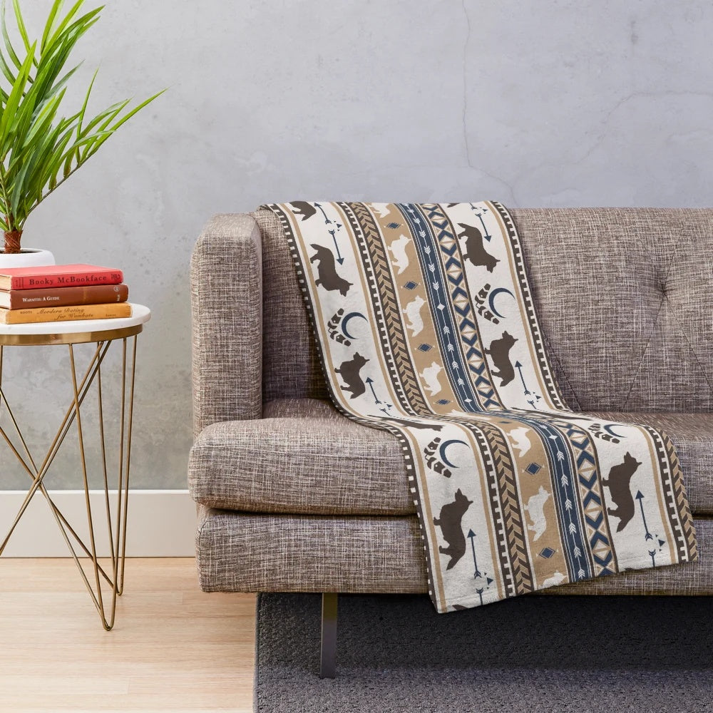 Cozy Corgi Plush Blanket with Boho Tribal Dog Pattern