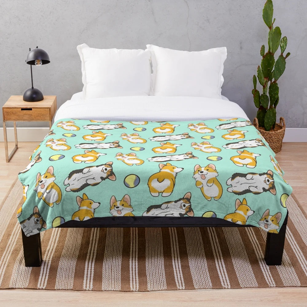 Corgi plush blanket featuring a cute Pembroke corgi design