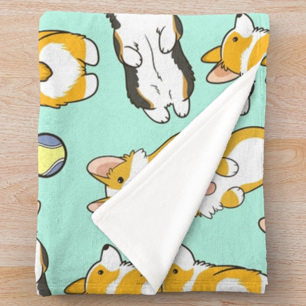 Corgi plush blanket featuring a cute Pembroke corgi design