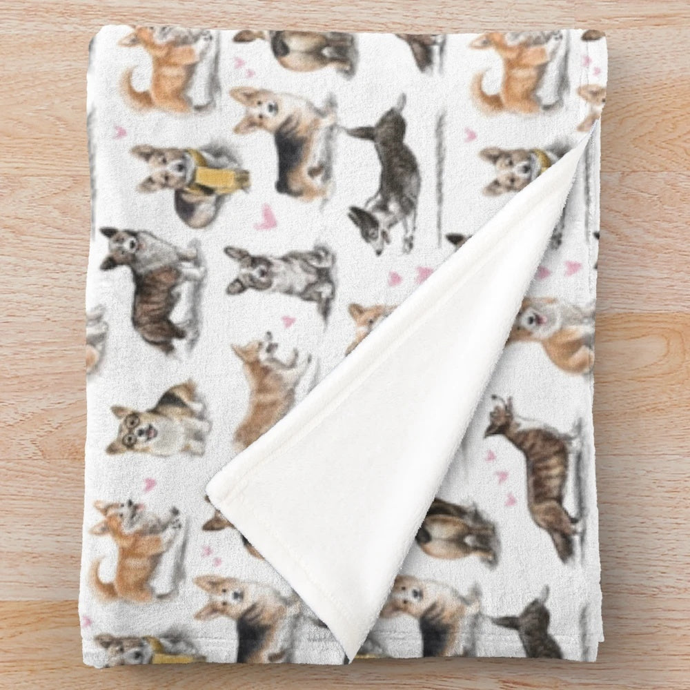 Corgi plush blanket featuring a cute Pembroke or Cardigan Welsh Corgi design