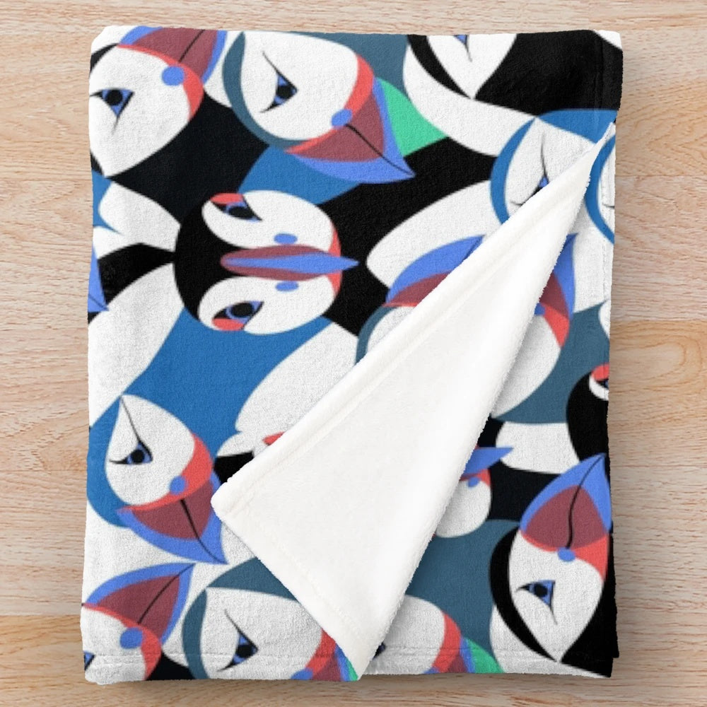 Soft and cuddly blue puffin plush blanket