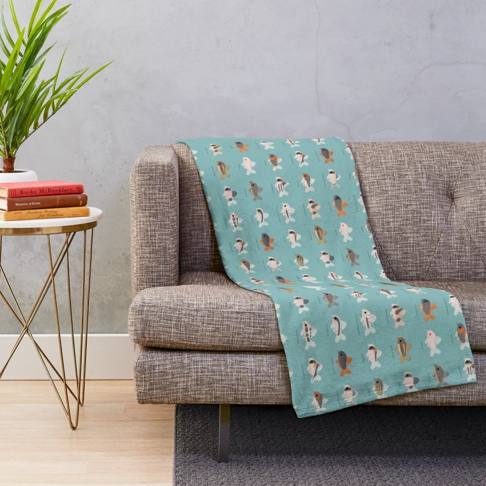 Corydoras catfish themed plush blanket