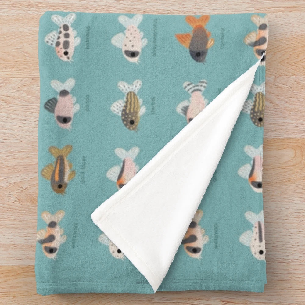 Corydoras catfish themed plush blanket