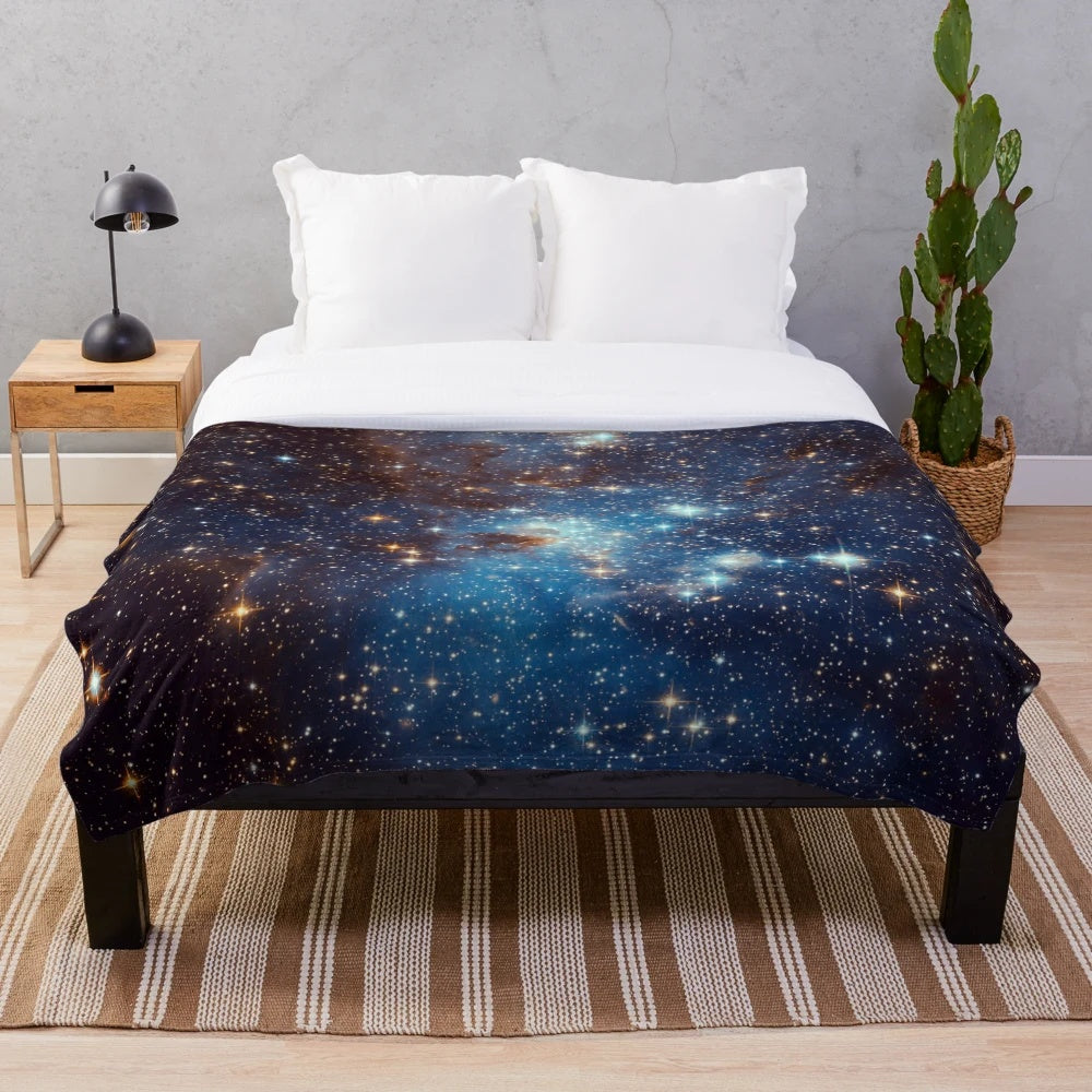 Blue nebula stars space plush blanket