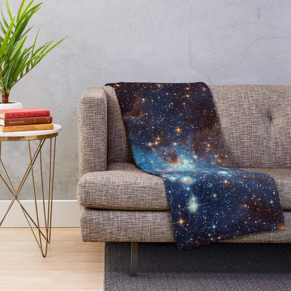 Blue nebula stars space plush blanket