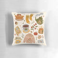 Cozy cottage-style throw pillow with floral and tea pot design for winter home decor