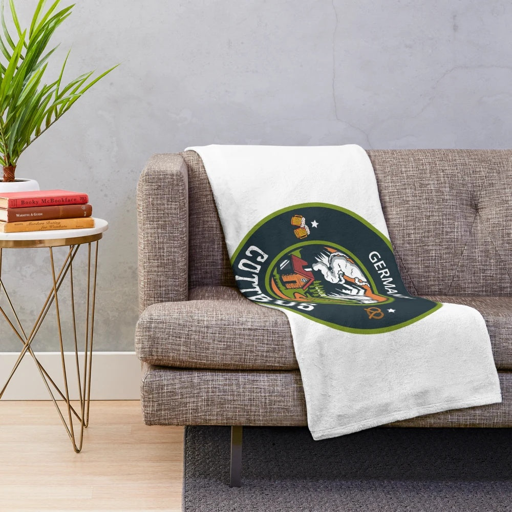 Cottbus Germany plush blanket featuring a vintage green emblem design