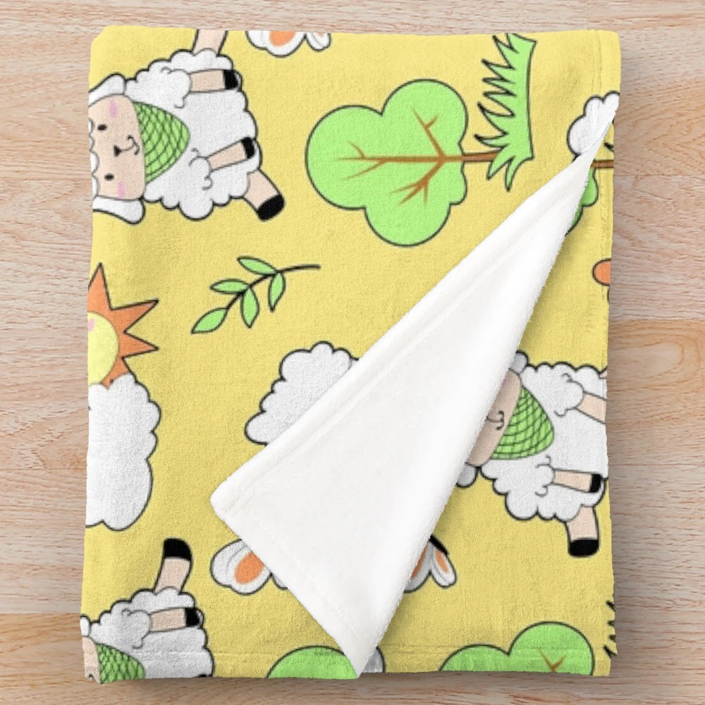 Cozy cotton sheep plush blanket with adorable cartoon pattern