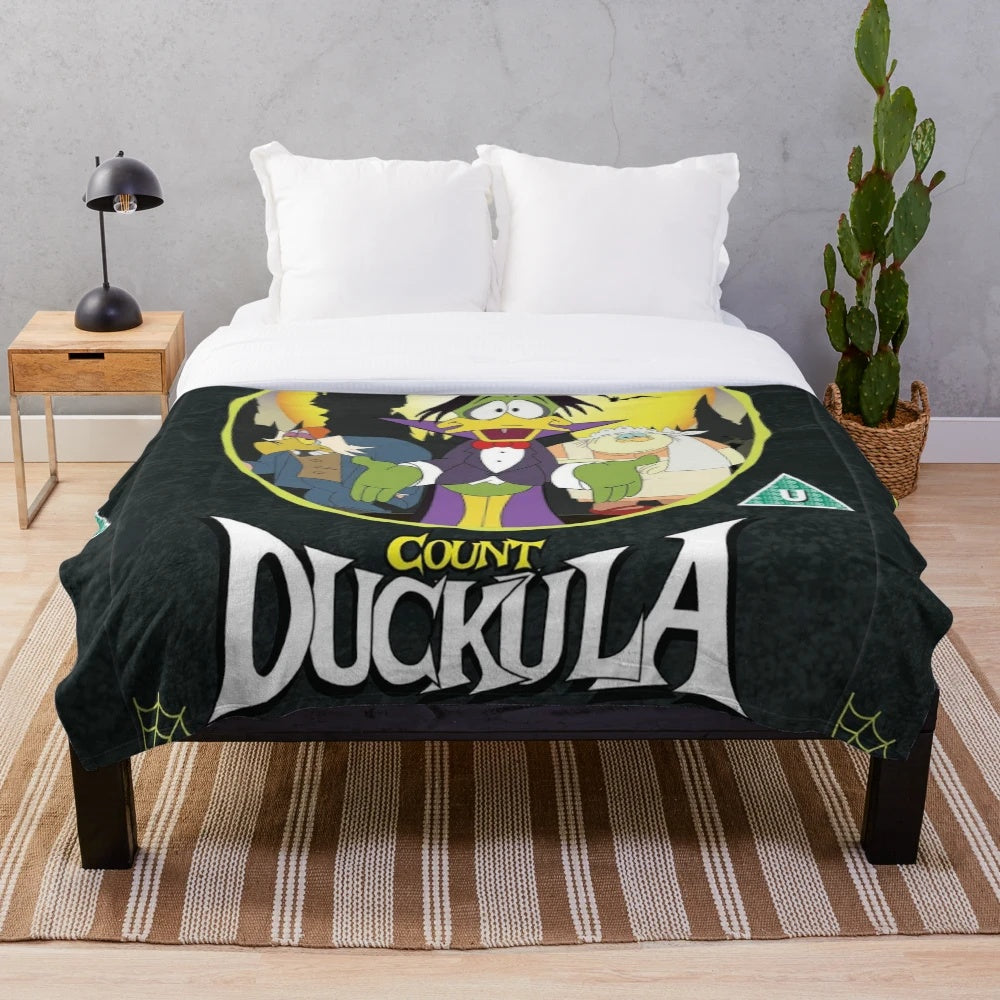 Count Duckula inspired plush blanket featuring the character from the retro British cartoon animation