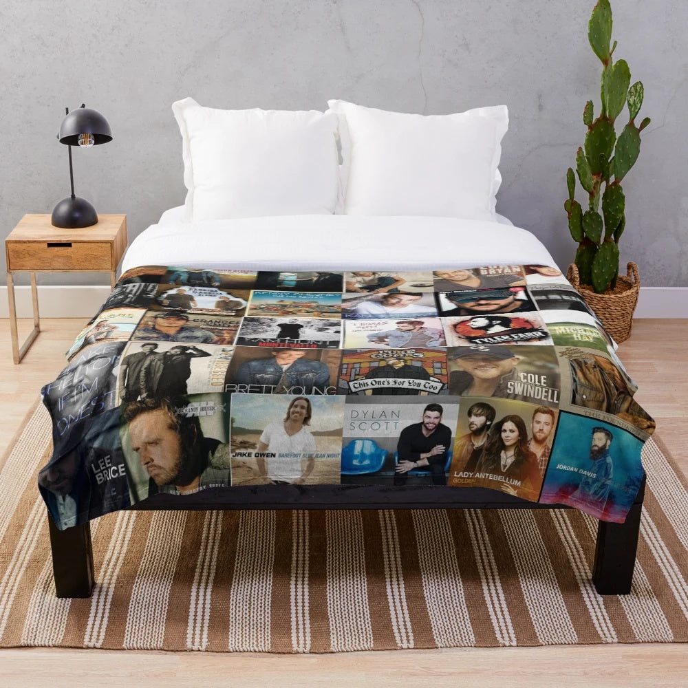 Country music-inspired collage design plush blanket
