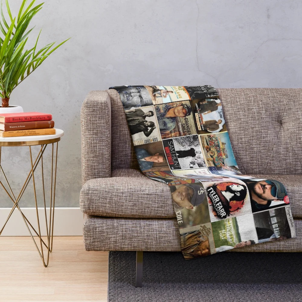 Country music-inspired collage design plush blanket
