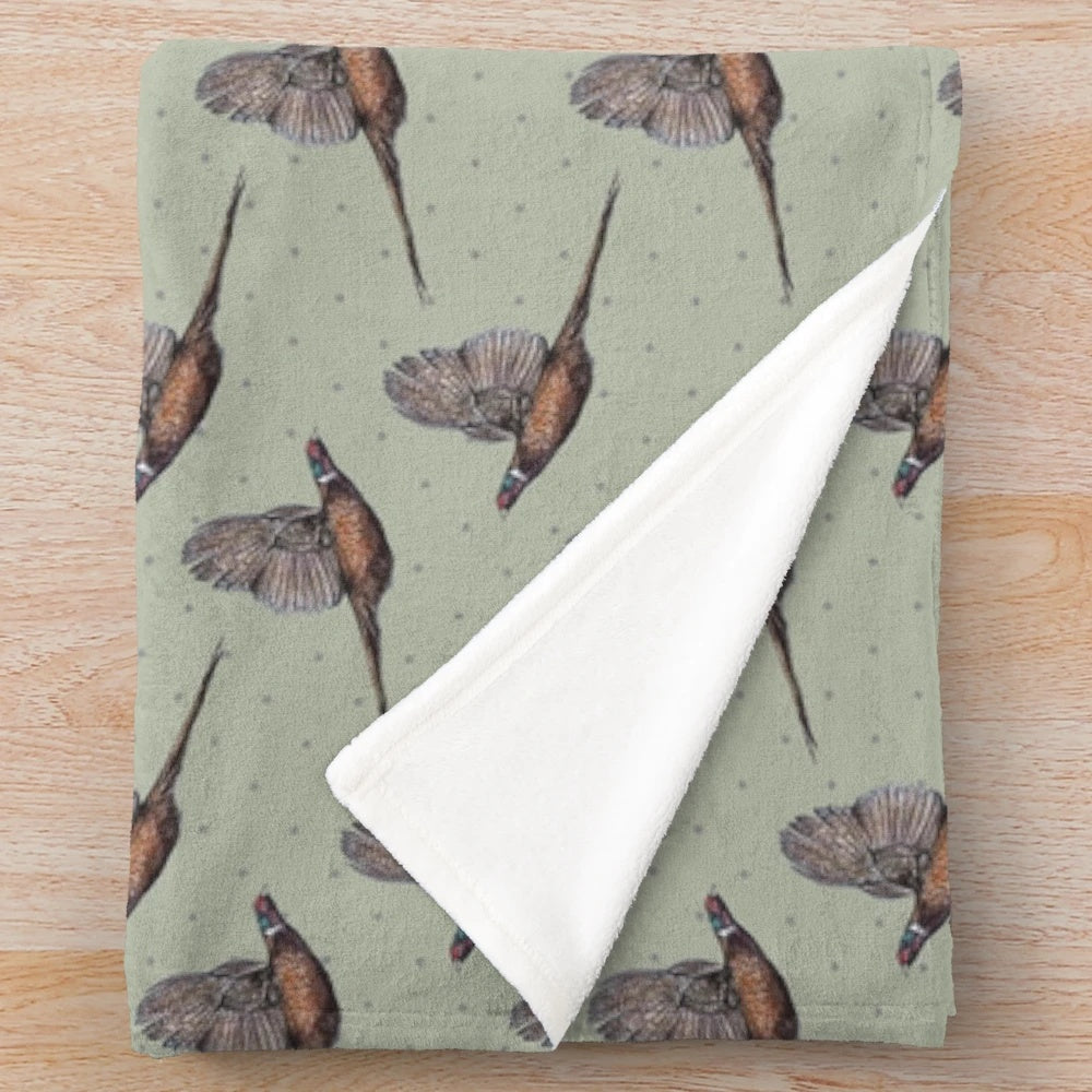 Soft and plush pheasant-themed blanket with polka dot pattern for country-inspired home decor