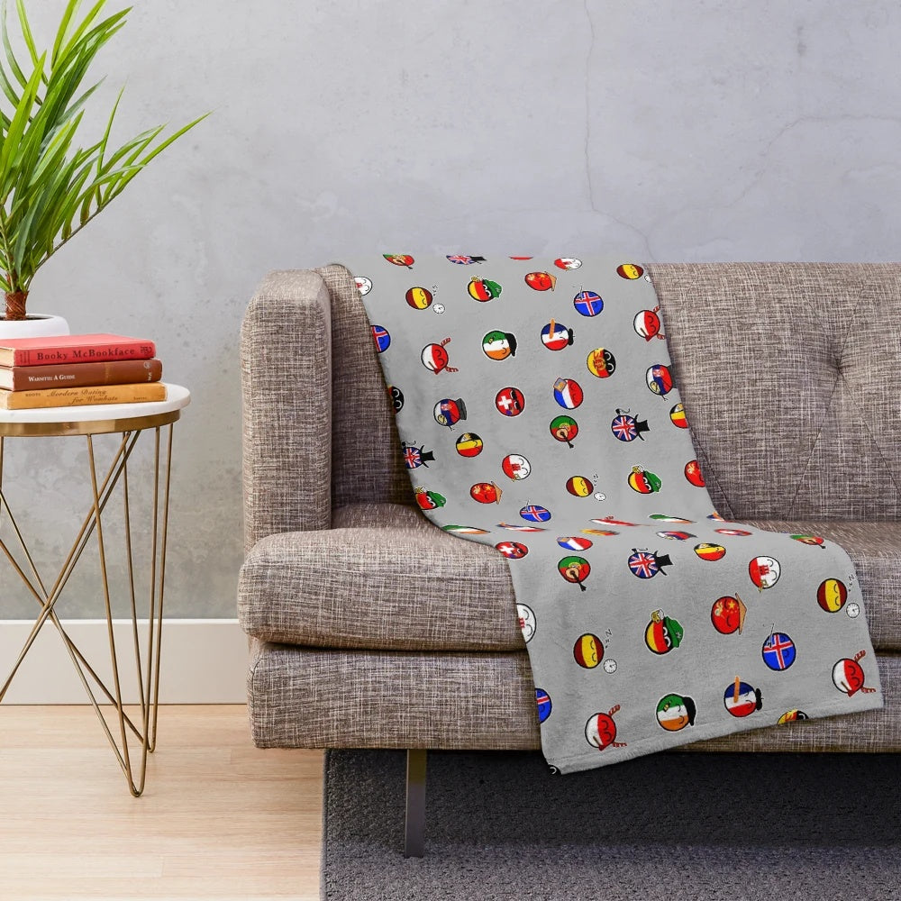 Plush blanket featuring a collection of countryball characters