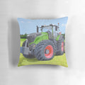 Green tractor in a field, a peaceful rural landscape