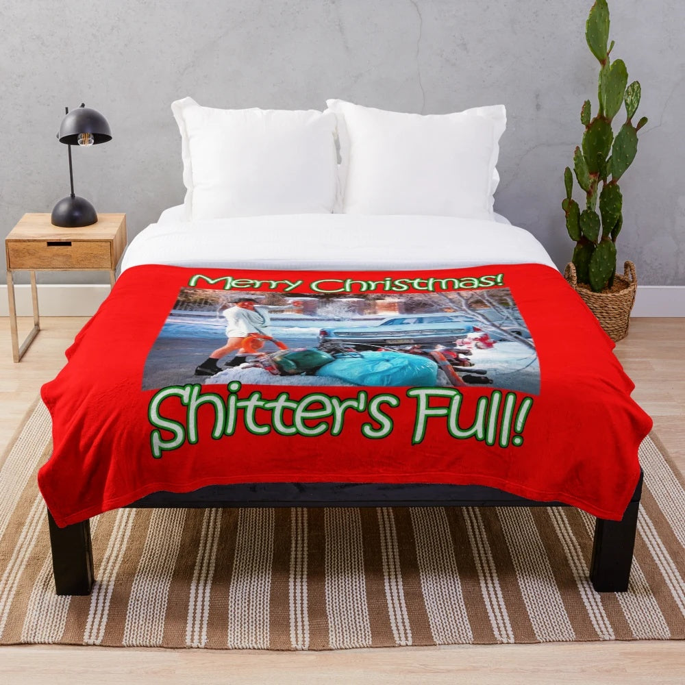 Cousin Eddie "Shitters Full" plush blanket inspired by the classic holiday movie National Lampoon's Christmas Vacation