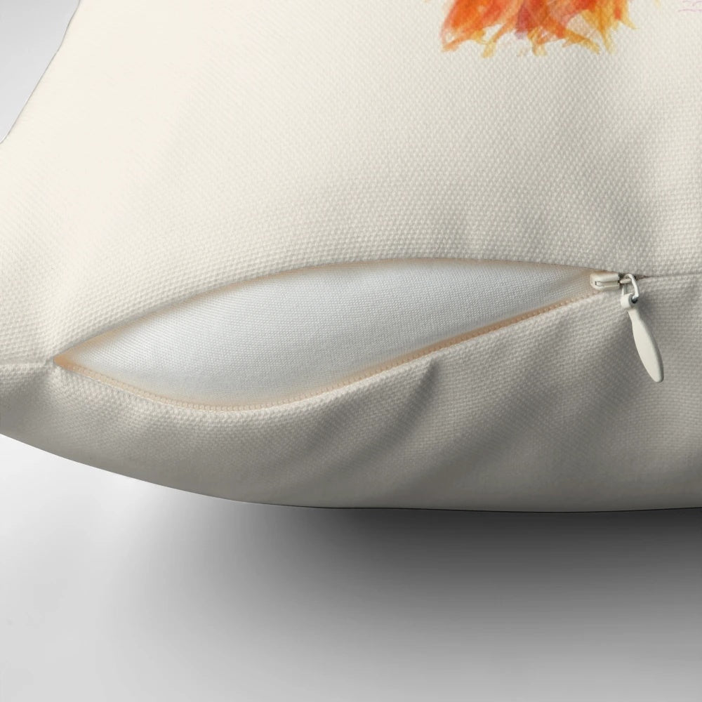 Soft, plush pillow featuring a whimsical 'peekaboo' design of a friendly, ginger-colored Scottish Highland cow
