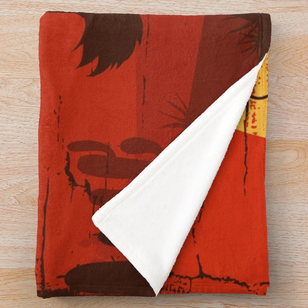 Plush blanket featuring a cowboy silhouette against a sunset landscape
