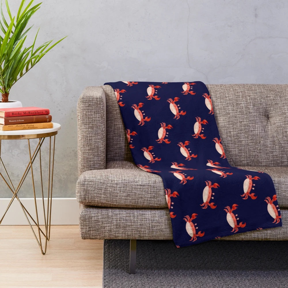 Crab plush blanket with a watercolor design of a cute crustacean