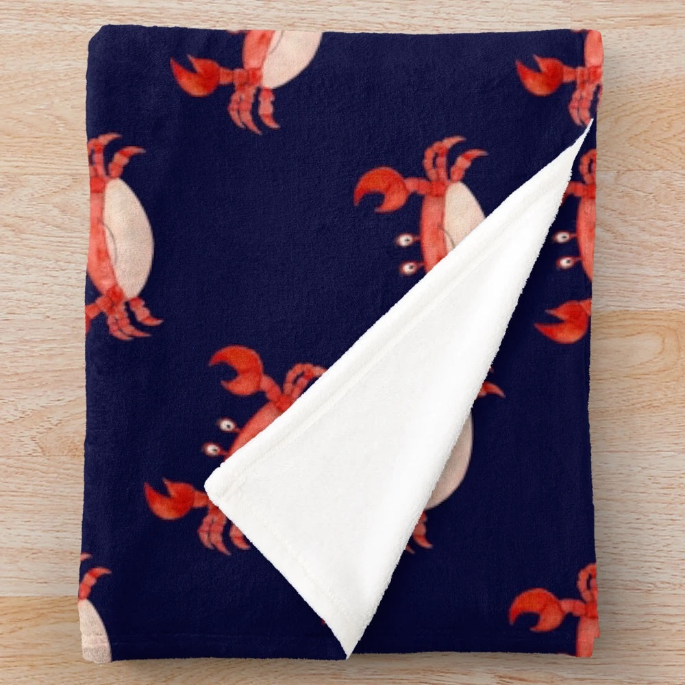 Crab plush blanket with a watercolor design of a cute crustacean