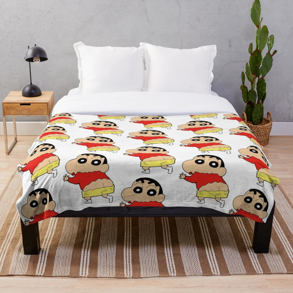 Crayon Shin-Chan plush blanket with cute cartoon characters
