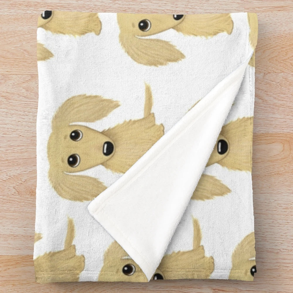 Longhaired cream dachshund cartoon design on a soft plush blanket