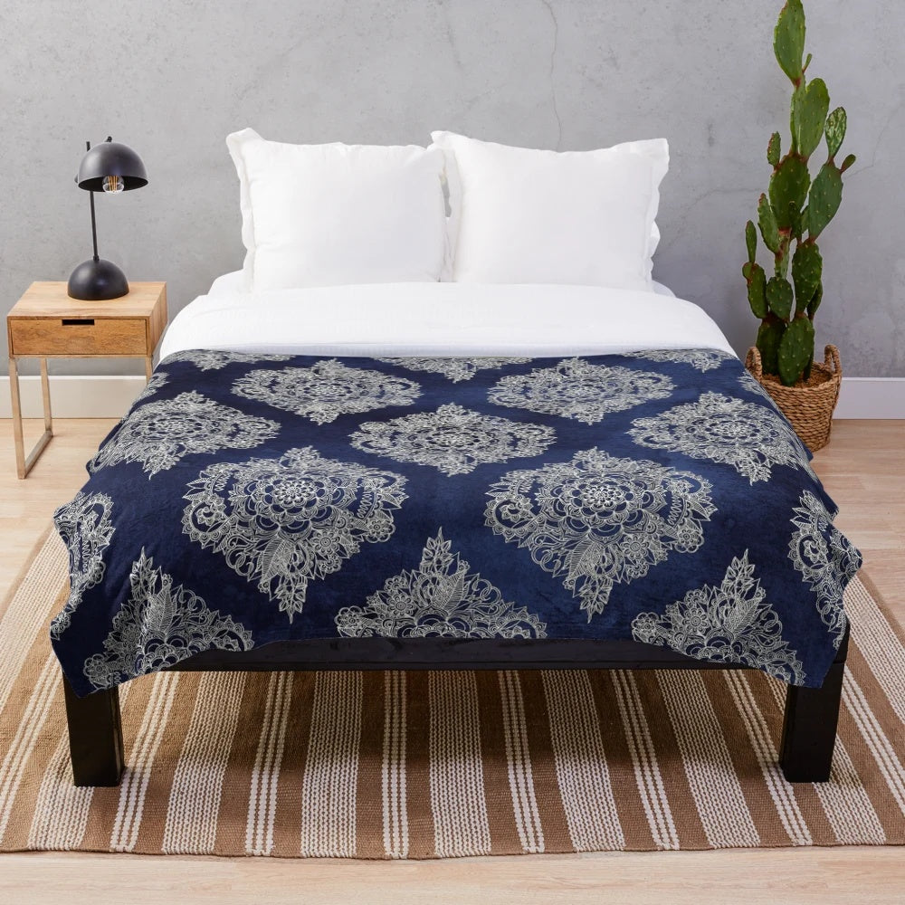Cream floral Moroccan pattern plush blanket