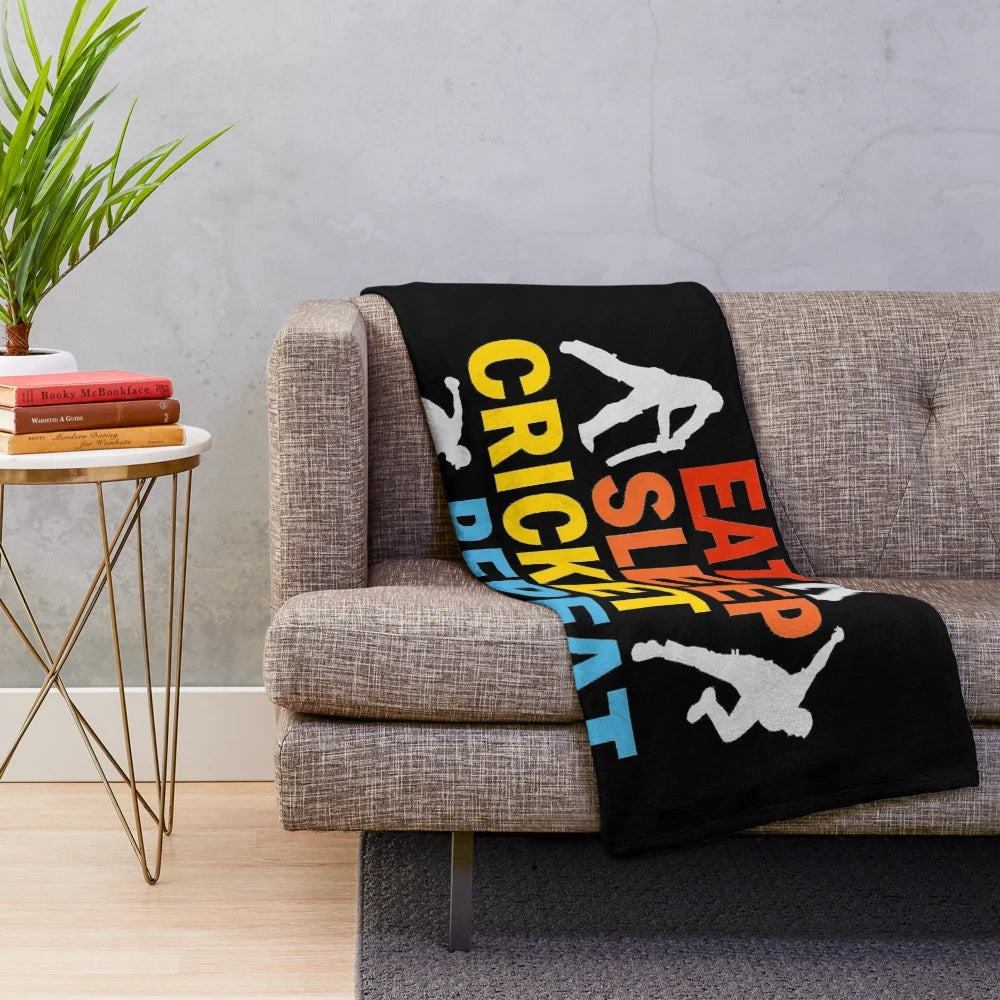 Plush cricket-themed blanket for cricket enthusiasts