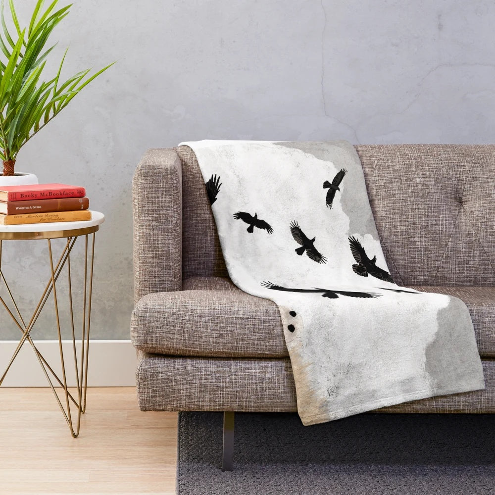 Plush blanket featuring crows and autumn nature imagery