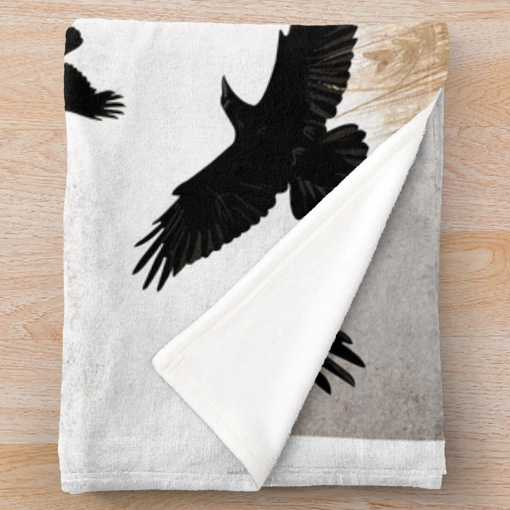 Plush blanket featuring crows and autumn nature imagery