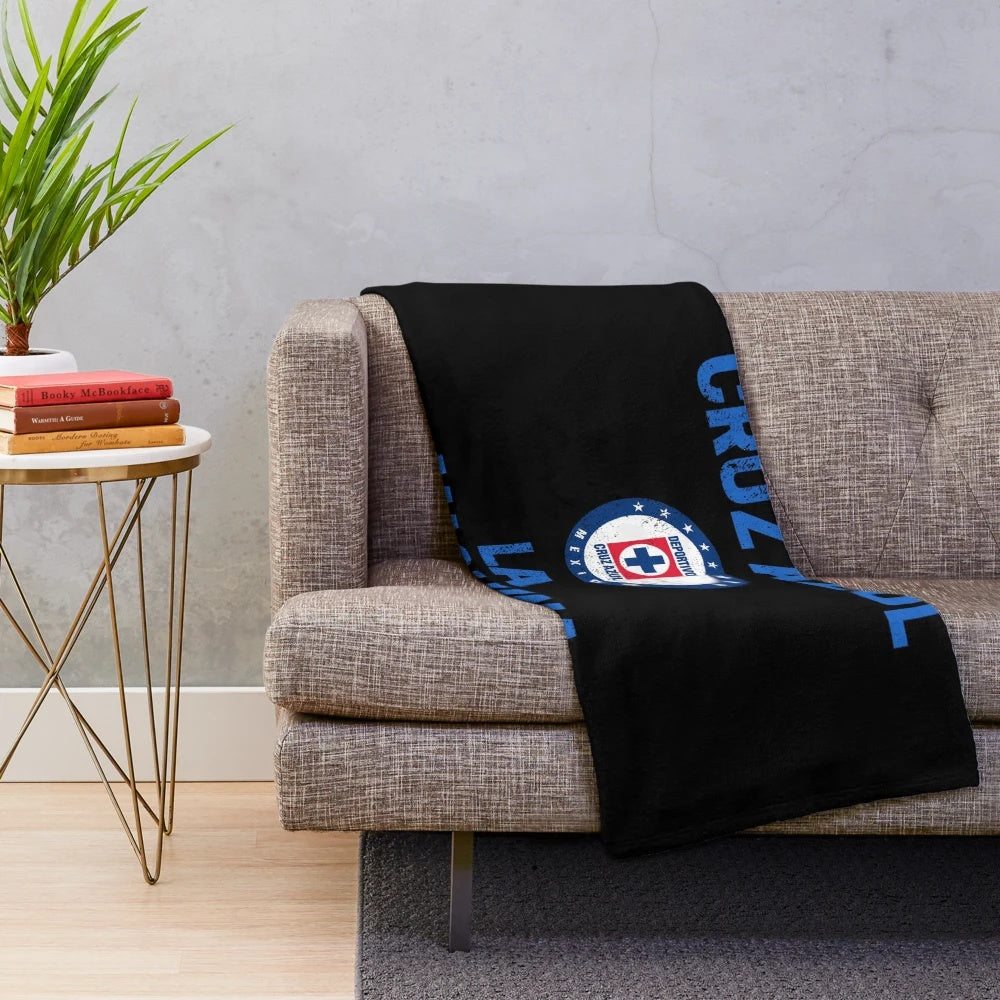 Cruz Azul La Maquina-inspired plush blanket in red, white, and blue