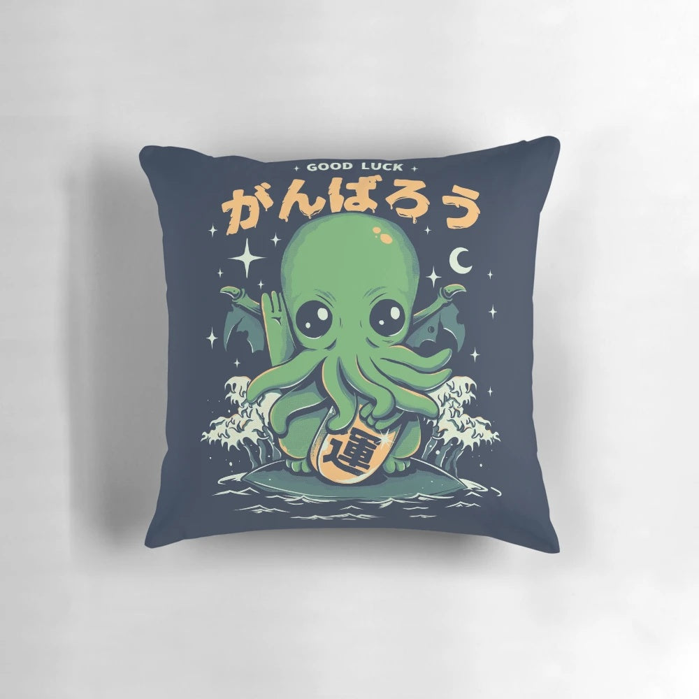 Soft, plush Cthulhu pillow in a cute, lucky design inspired by H.P. Lovecraft's Cthulhu mythos.